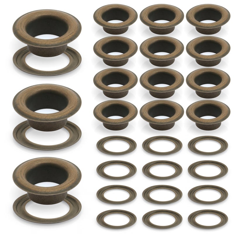 CRAFTMEMORE 3/16" (5MM) Hole Size 100 Sets Antique Brass Bronze Metal Grommets Eyelets with Washers for Bead Cores, Clothes, Leather, Canvas (Antique Brass) - Image 1